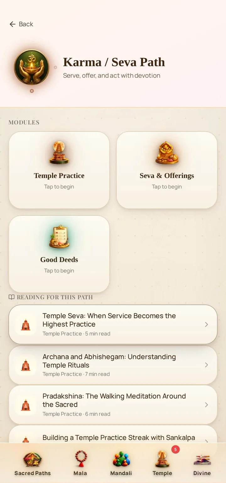 Karma / Seva Path — Temple, Seva, Good Deeds